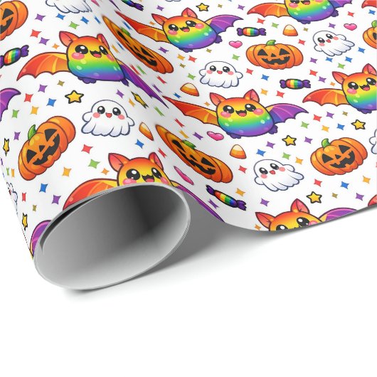 🌈🦇 Regenboog Spookfeest Cadeaupapier (Rol Hoek)