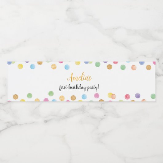 Regenboog Spot Waterfles Label Verjaardagsfeestje Waterfles Etiket (Enkel label)