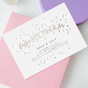Regenboog Stars Moderne Baby Shower Witte Roos Gou Folie Uitnodiging