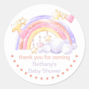 Regenboog Sterren en Wolk Meisje Baby Shower Bedan Ronde Sticker