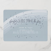 Regenboog Sterren Modern Baby shower Blauw Zilverf Folie Uitnodiging (Voorkant)