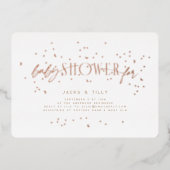 Regenboog Sterren Modern Baby shower Wit Rose Gold Folie Uitnodiging (Voorkant)