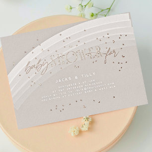Regenboog Sterren Moderne Baby Shower Roze Goud Ge Folie Uitnodiging