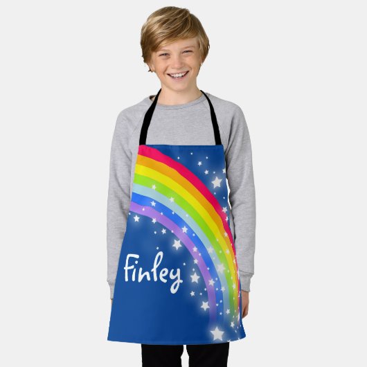 Regenboog sterren rood blauw aangepaste naam kunst schort (Gedragen)