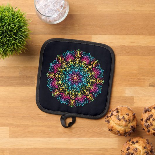 Regenboog Stip-Geschilderde Mandala Pannenlap (Top down)