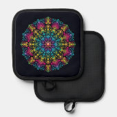 Regenboog Stip-Geschilderde Mandala Pannenlap (Voorkant / Achterkant)