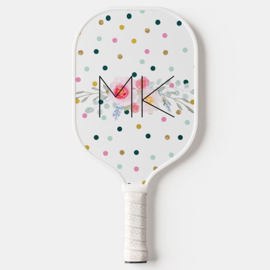 Regenboog Stip Nep Goud Pioen Monogram Pickleball Paddle (Voorkant)
