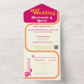 Regenboog streep gebogen rand - roze Sinaasappel All In One Uitnodiging (Binnen)