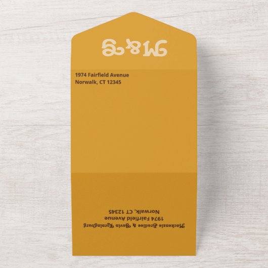 Regenboog streep gebogen rand - Sinaasappel bruin All In One Uitnodiging (Buitenkant)