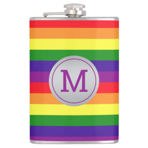 Regenboog Streep Grijze Cirkel Monogram Heupfles