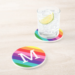 Regenboog Streep Monogram Eerste Letter Trots Zandsteen Onderzetter