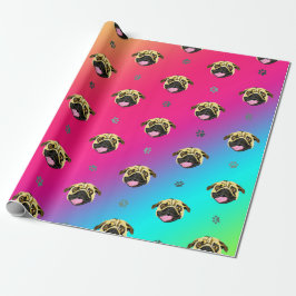 Regenboog Streep Pugs Inpakpapier