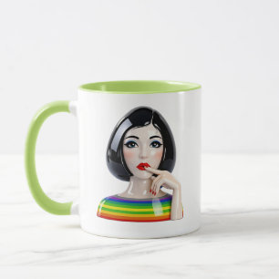 Regenboog Streep Vrouw Illustratie Mok – Kleurrijk