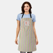 Regenboog Strepen All-Over Print Schort met Initia (Gedragen)