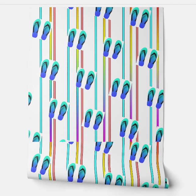 Regenboog Strepen + Blauwe Flip Flops Kinderen Behang (Afrollen)
