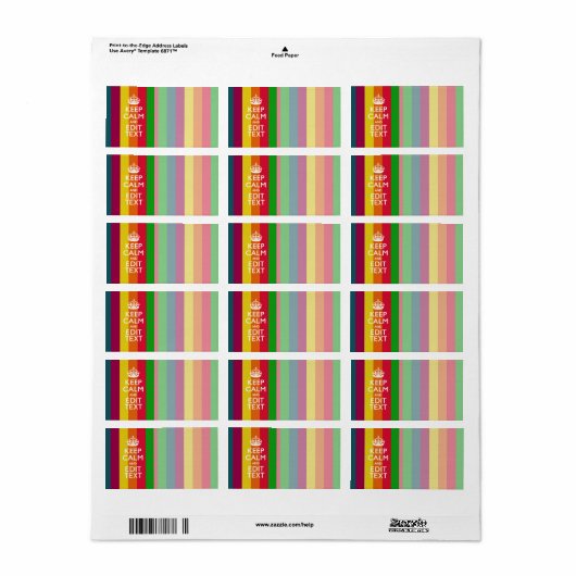 Regenboog Strepen Blijf Kalm En Uw Tekst Aanpassen Etiket (Full Sheet)