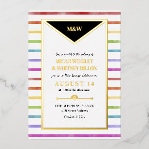 Regenboog strepen Monogram 2 in 1 bruiloft Folie Uitnodiging