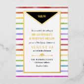 Regenboog strepen Monogram 2 in 1 bruiloft Folie Uitnodiging (Voorkant)