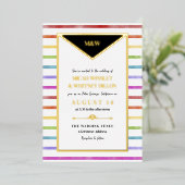 Regenboog strepen Monogram 2 in 1 bruiloft Folie Uitnodiging (Staand Voorkant)