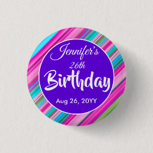 Regenboog Strepen Patroon Verjaardag Aangepaste Sj Ronde Button 3,2 Cm