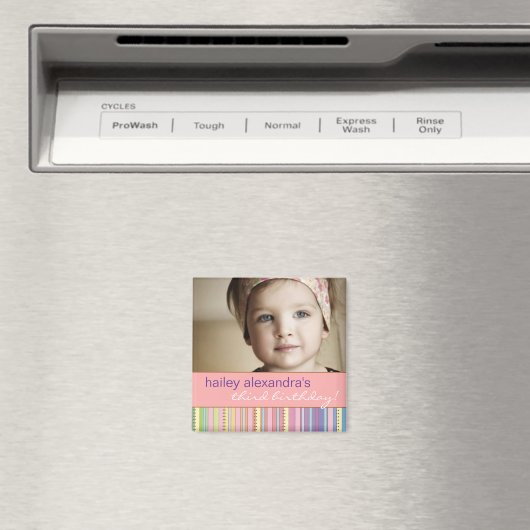 Regenboog Strepen & Stippen Verjaardagsfotomagneet Magneet (Insitu (Vaatwasser))