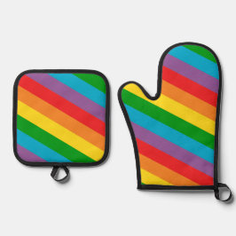 Regenboog Stripe Kleurrijk Ovenwant & Pannenlap Set
