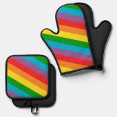 Regenboog Stripe Kleurrijk Ovenwant & Pannenlap Set (Voorkant / Achterkant)