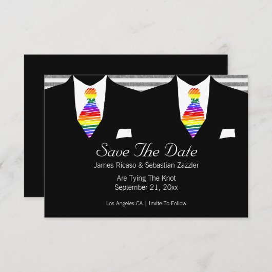 Regenboog Stropdas Gay Save De Datum Bruiloft Kaar RSVP Kaartje (Voorkant / Achterkant)