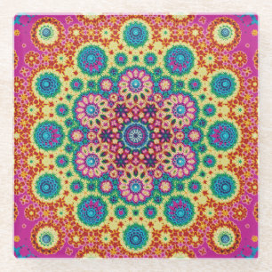 Regenboog Stropdas-kleurstof Geometrische Mandala  Glazen Onderzetter