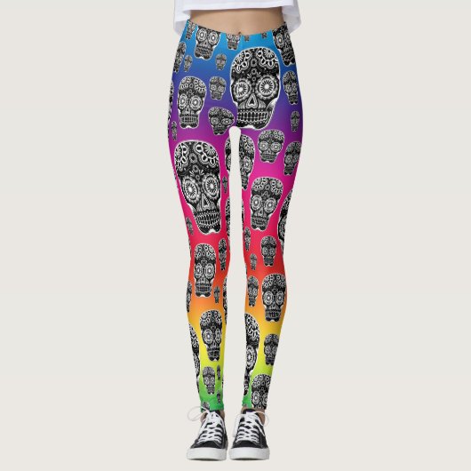 Regenboog Suiker Schedel Leggings (Voorkant)