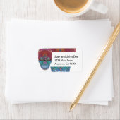 Regenboog suiker schedel met boom van leven en har etiket (Insitu)