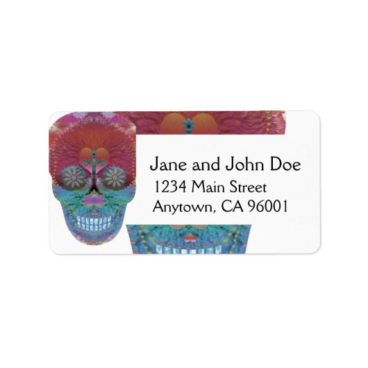 Regenboog suiker schedel met boom van leven en har etiket (Voorkant)