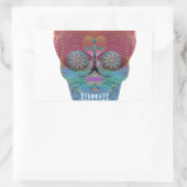 Regenboog suiker schedel met boom van leven en har rechthoekige sticker (Tas)