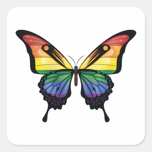 Regenboog Swallowtail Vlinder Vlag Vierkante Sticker (Voorkant)