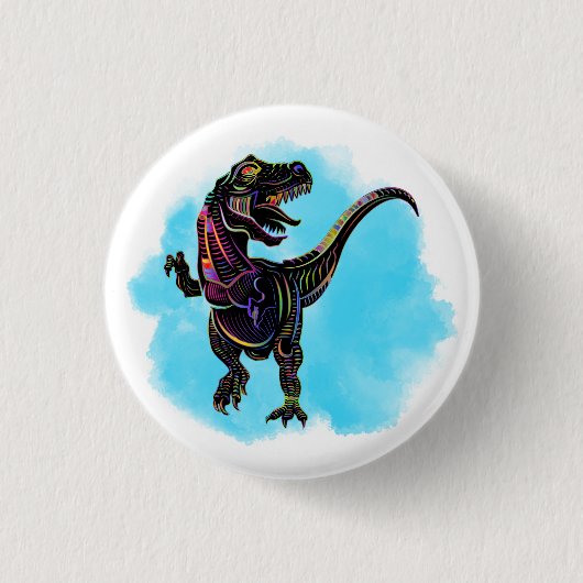 Regenboog T-Rex Ronde Button 3,2 Cm (Voorkant)