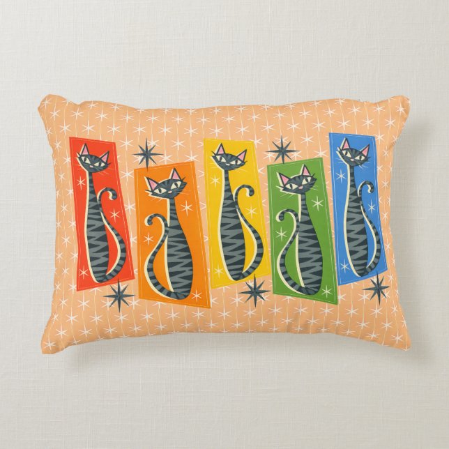 Regenboog Tabby Kat Atomair Retro LGBTQ+  Accent Kussen (Voorkant)