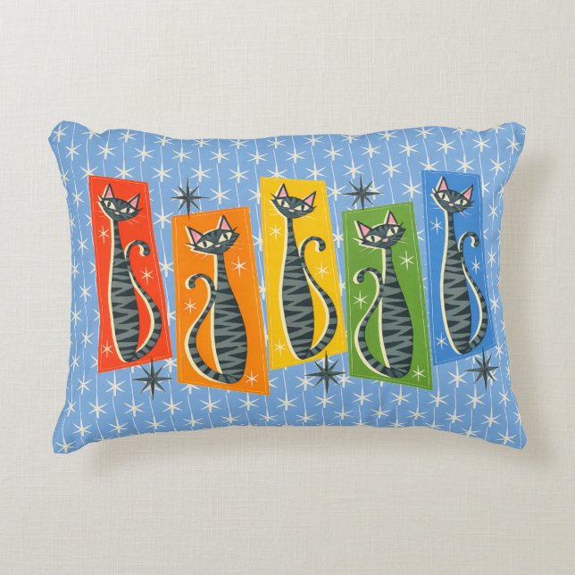 Regenboog Tabby Kat Atomair Retro LGBTQ+  Accent Kussen (Voorkant)