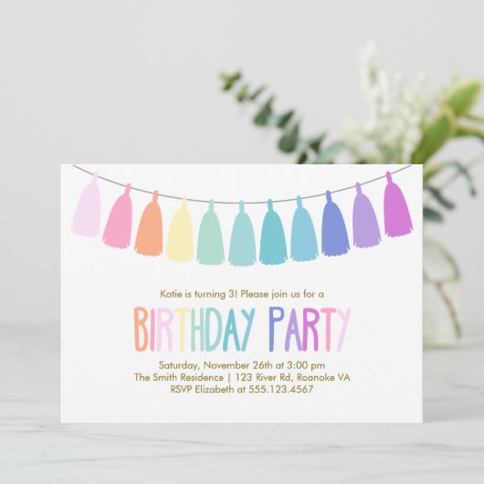 Regenboog Tassel Garland Verjaardagsfeest Kaart (Staand voorkant)
