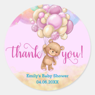 Regenboog Teddybeer Ballonnen Bedankt Baby Shower Ronde Sticker