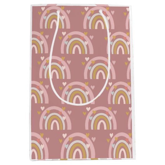Regenboog thema harten roze medium cadeauzakje (Voorkant)