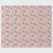 Regenboog thema roze verjaardag cadeaupapier (Vlak)