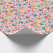 Regenboog thema roze verjaardag cadeaupapier (Hoek)