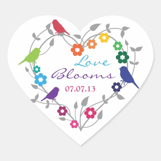 Regenboog Thema Vogels Bloemen Bruiloft Envelop Se Hart Sticker (Voorkant)