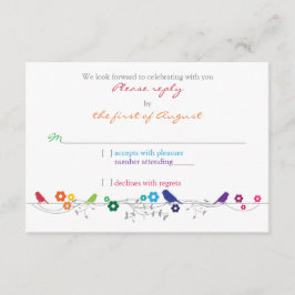 Regenboog Thema Vogels Bloemen Bruiloft RSVP Antwo Kaartje