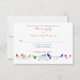 Regenboog Thema Vogels Bloemen Bruiloft RSVP Antwo Kaartje
