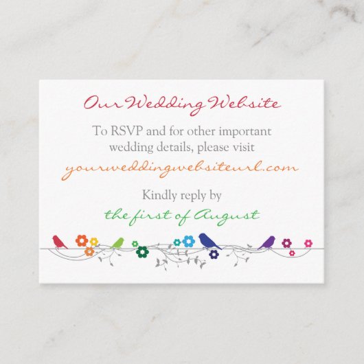 Regenboog Thema Vogels Bloemen Bruiloft Website In Informatiekaartje (Voorkant)