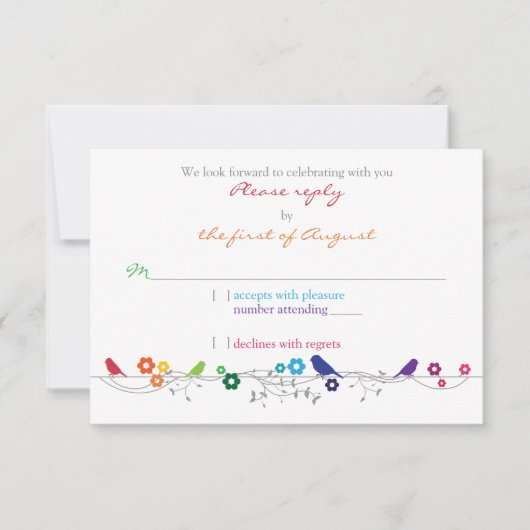 Regenboog Thema Vogels Bloemen Trouw RSVP Antwoord (Voorkant)