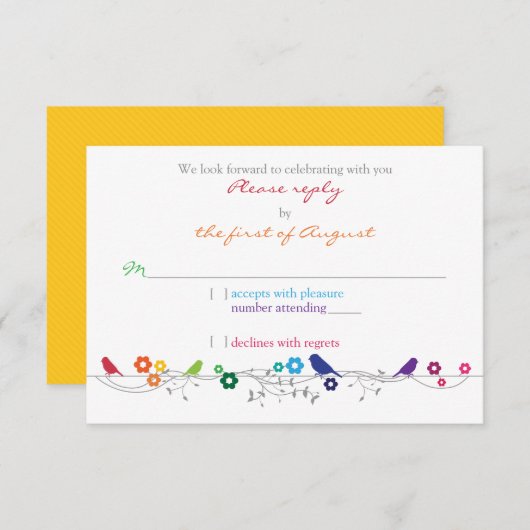 Regenboog Thema Vogels Bloemen Trouw RSVP Antwoord (Voorkant / Achterkant)