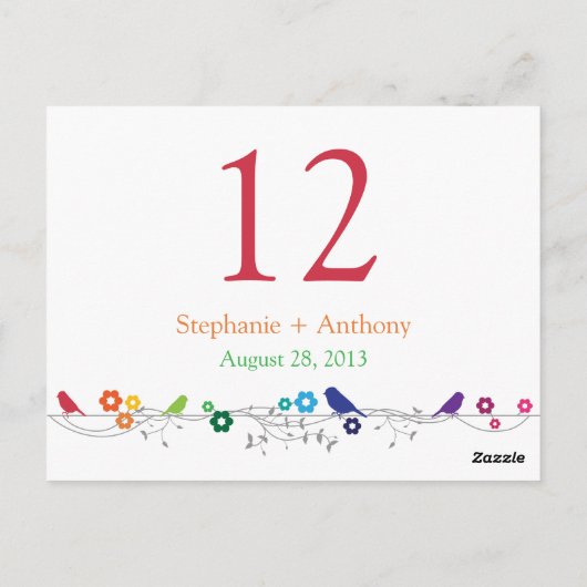 Regenboog Thema Vogels Bloemen Trouwtafel Kaart (Achterkant)