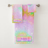 Regenboog Tie Dye Glitter Aangepaste naam Badhandd Bad Handdoek (Insitu)